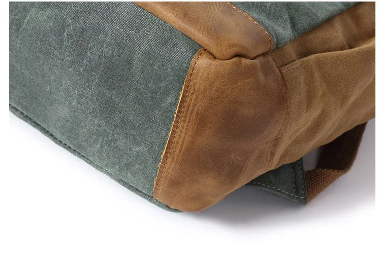 Canvas Leather Backpack, Laptop Backpack, Vintage Waterproof Shoulder Bag