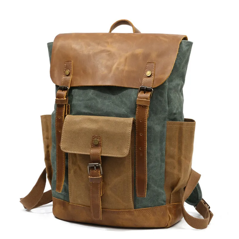 Canvas Leather Backpack, Laptop Backpack, Vintage Waterproof Shoulder Bag