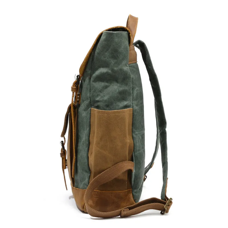 Canvas Leather Backpack, Laptop Backpack, Vintage Waterproof Shoulder Bag