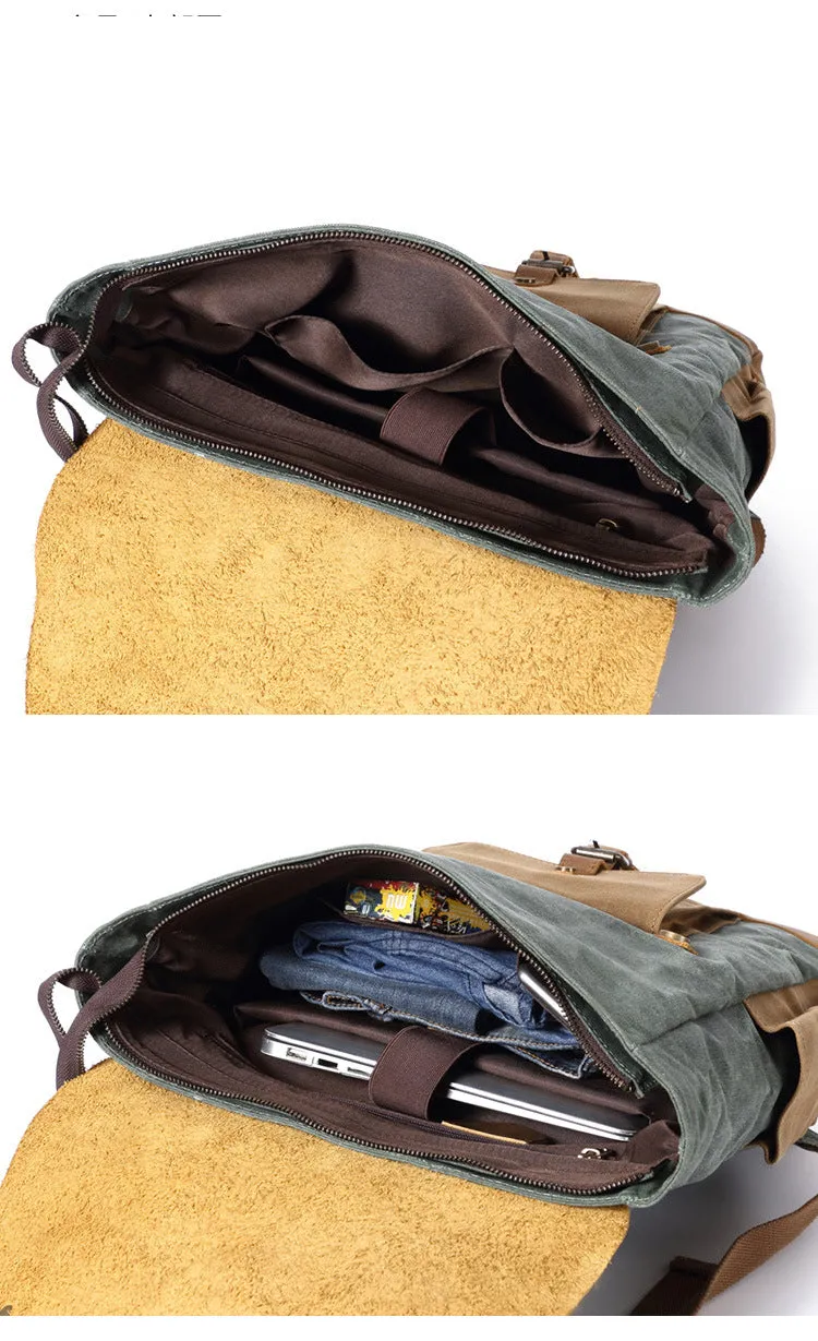 Canvas Leather Backpack, Laptop Backpack, Vintage Waterproof Shoulder Bag
