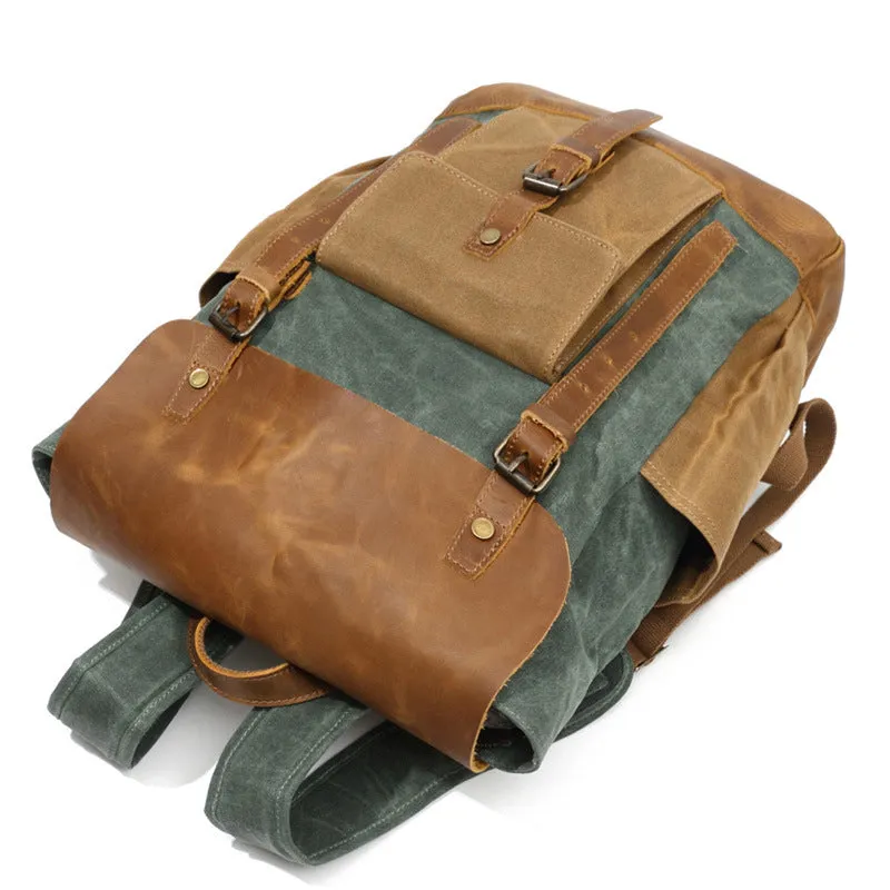 Canvas Leather Backpack, Laptop Backpack, Vintage Waterproof Shoulder Bag