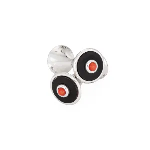 Cartier Cufflinks Coral Onyx Sterling Silver Estate Fine Men's Jewelry France