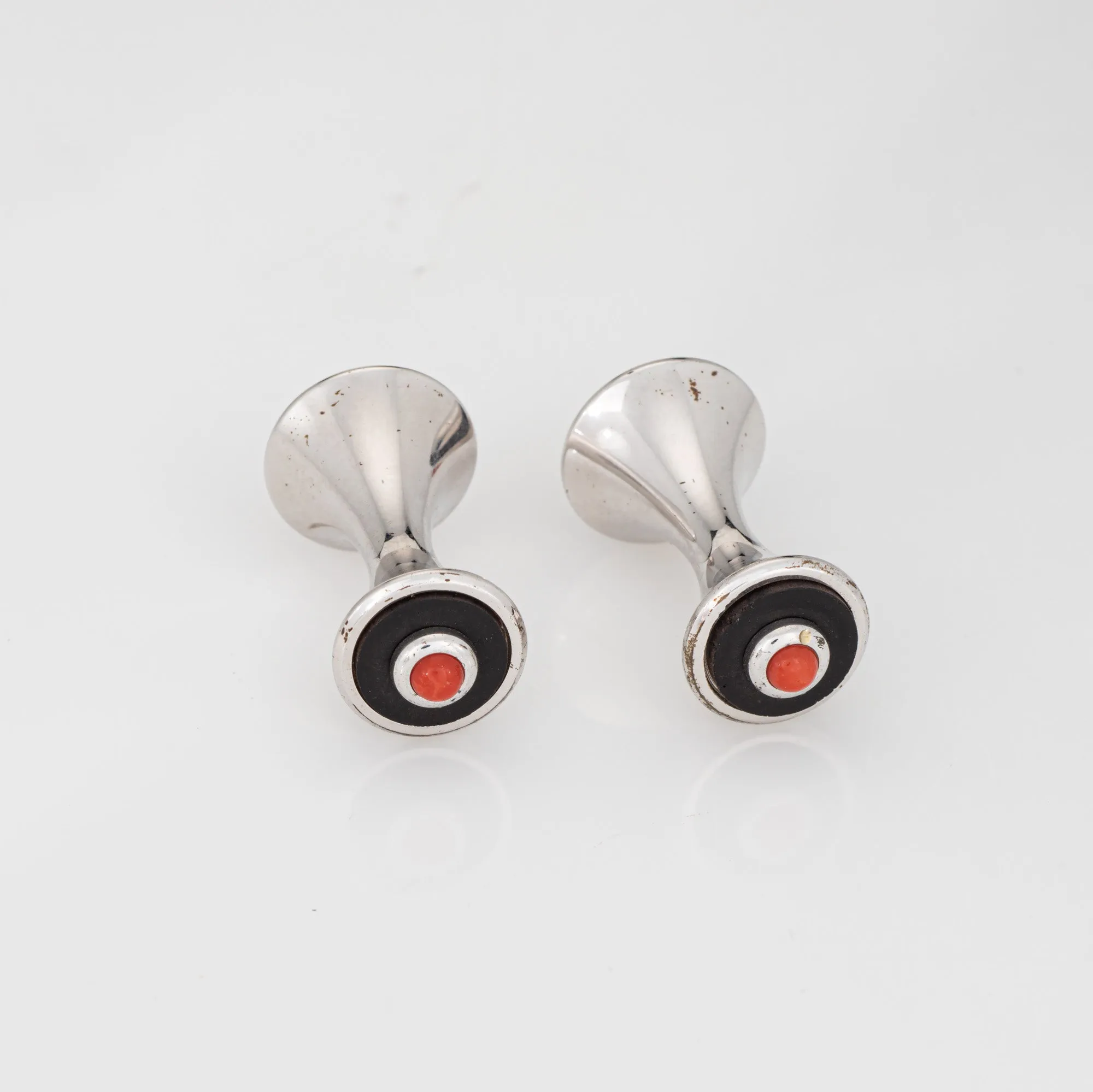 Cartier Cufflinks Coral Onyx Sterling Silver Estate Fine Men's Jewelry France