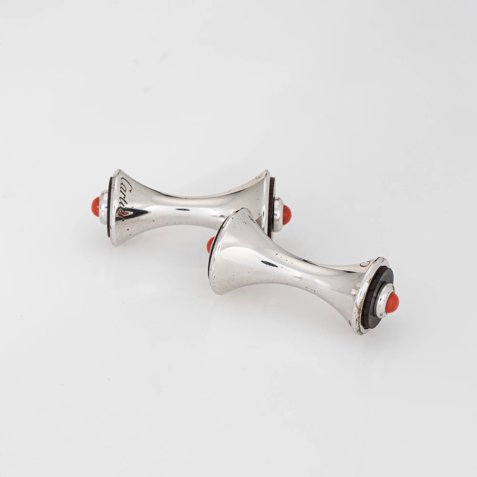 Cartier Cufflinks Coral Onyx Sterling Silver Estate Fine Men's Jewelry France