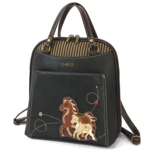 Chala Convertible Backpack Purse Horse Family - Black