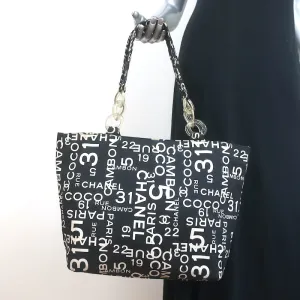 Chanel 2002 31 Rue Cambon Beach Tote Black Printed Canvas Large Shoulder Bag