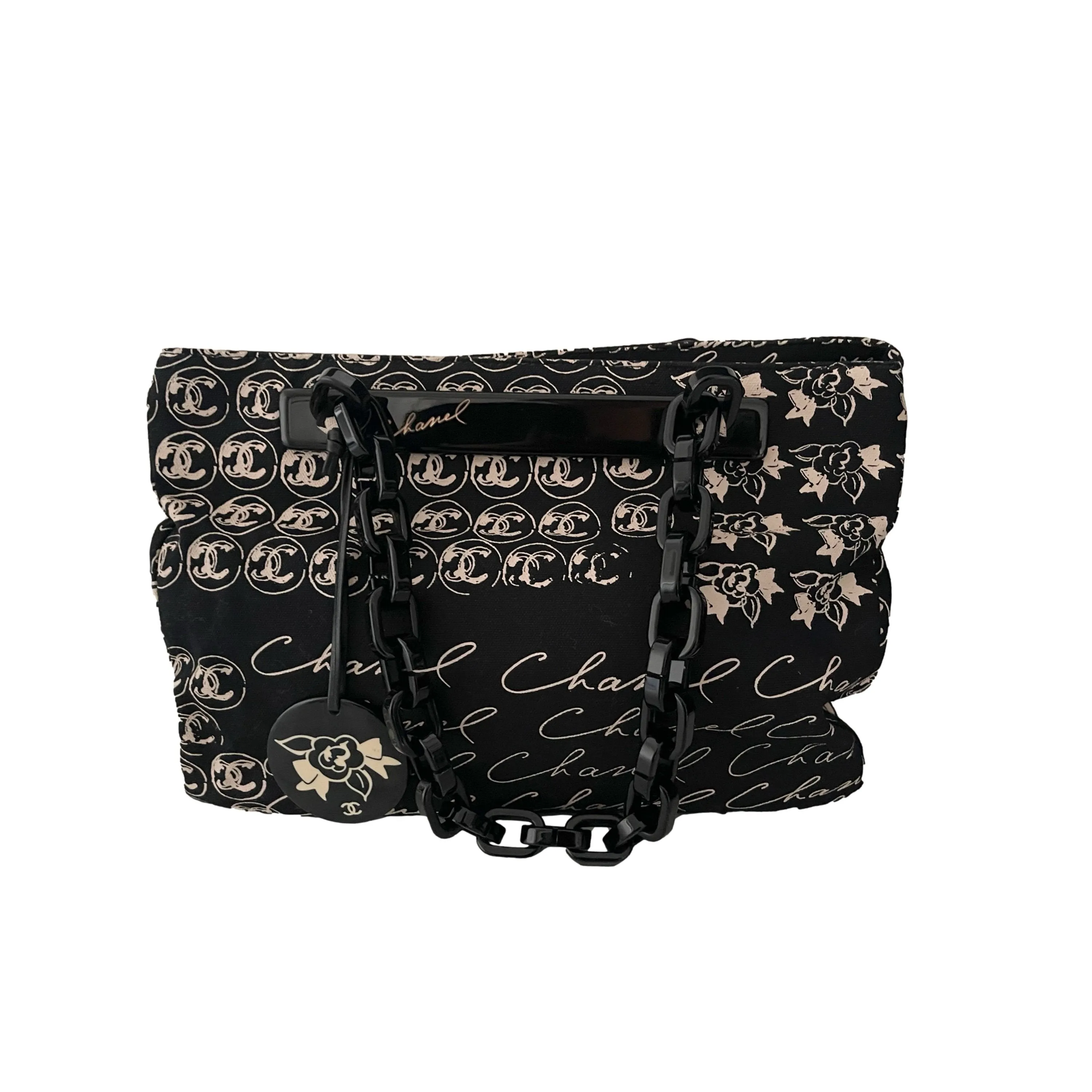 Chanel Black Canvas Logo Shoulder Bag