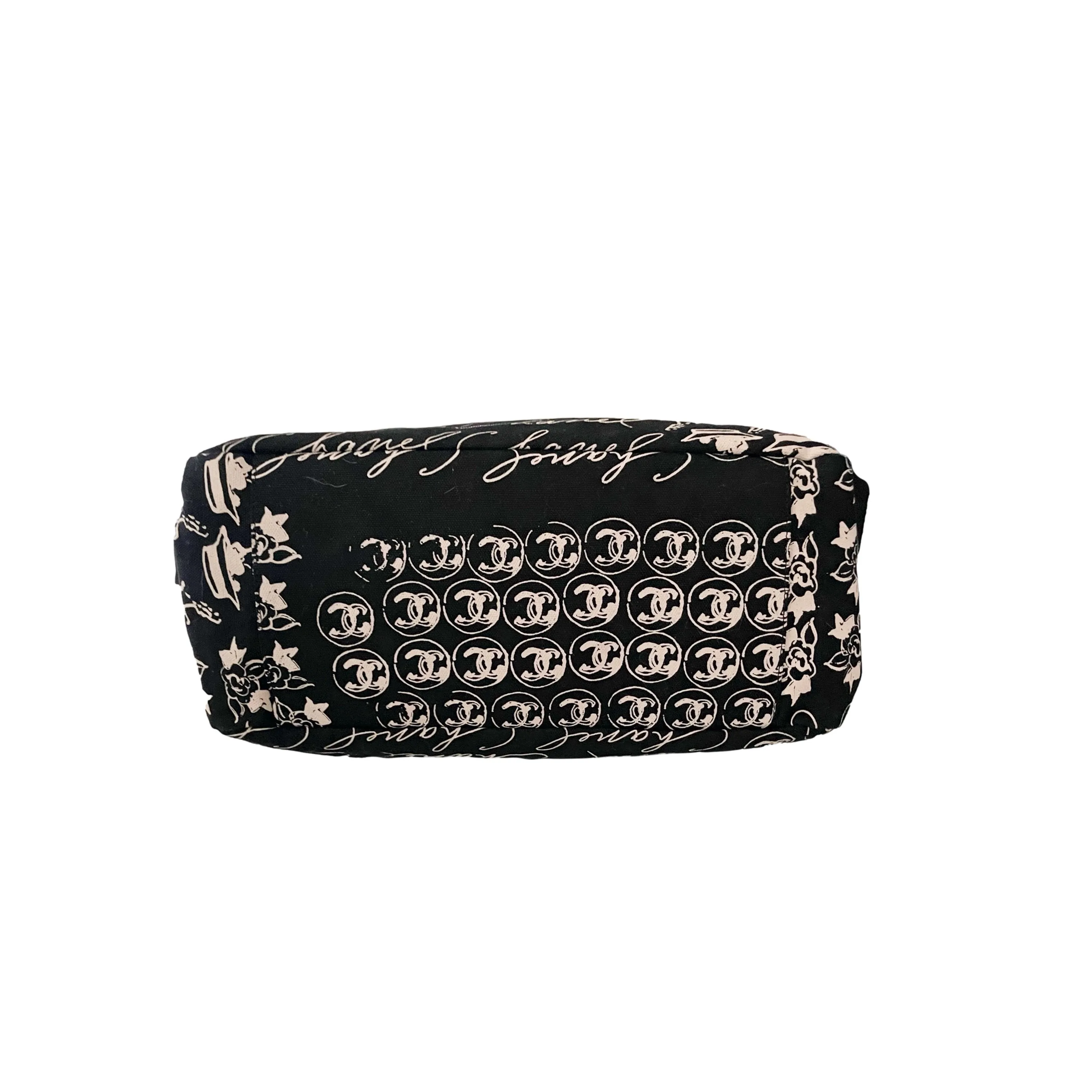 Chanel Black Canvas Logo Shoulder Bag