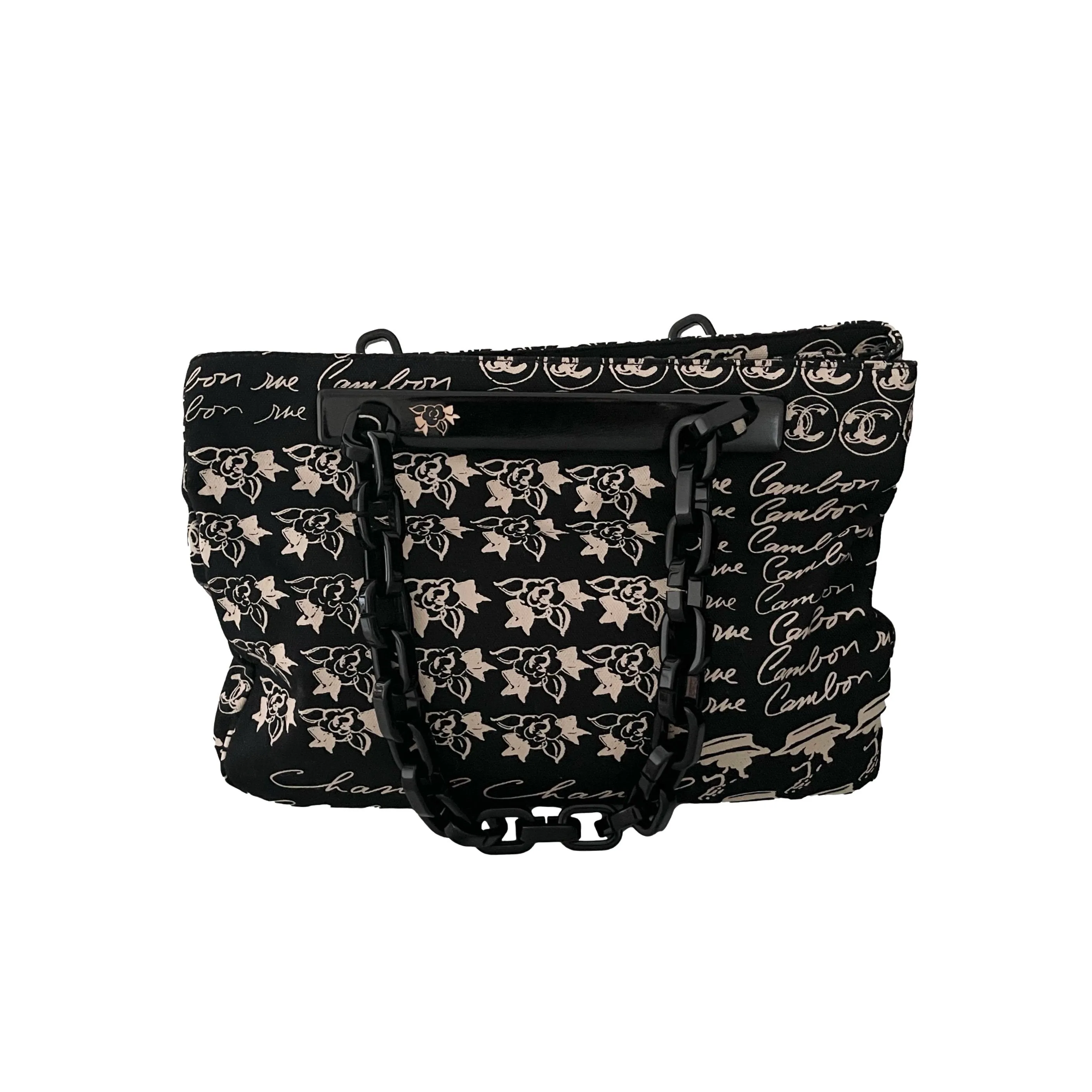Chanel Black Canvas Logo Shoulder Bag