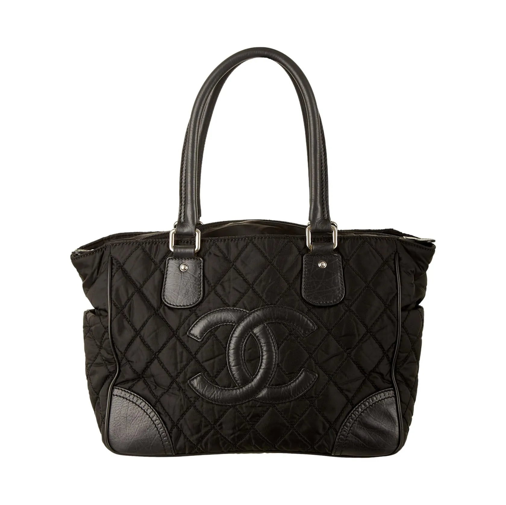 Chanel Black Jumbo Logo Quilted Tote
