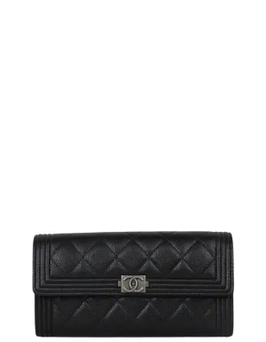 Chanel Black Quilted Large Boy Gusset Flap Wallet