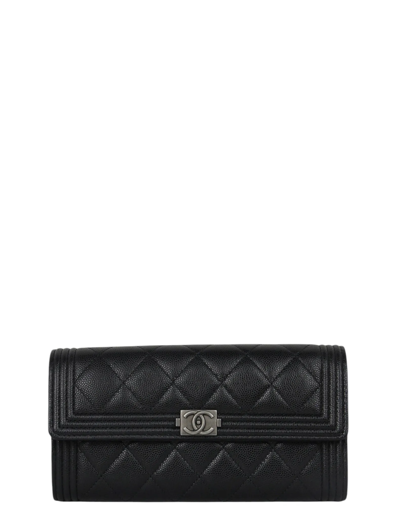 Chanel Black Quilted Large Boy Gusset Flap Wallet