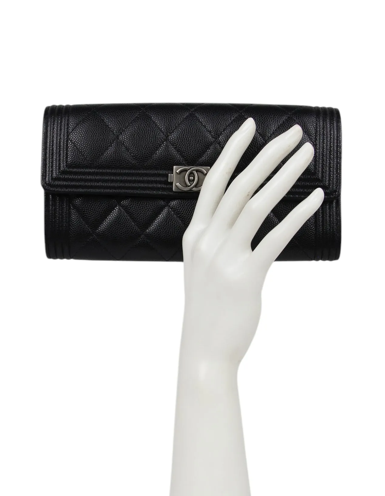 Chanel Black Quilted Large Boy Gusset Flap Wallet
