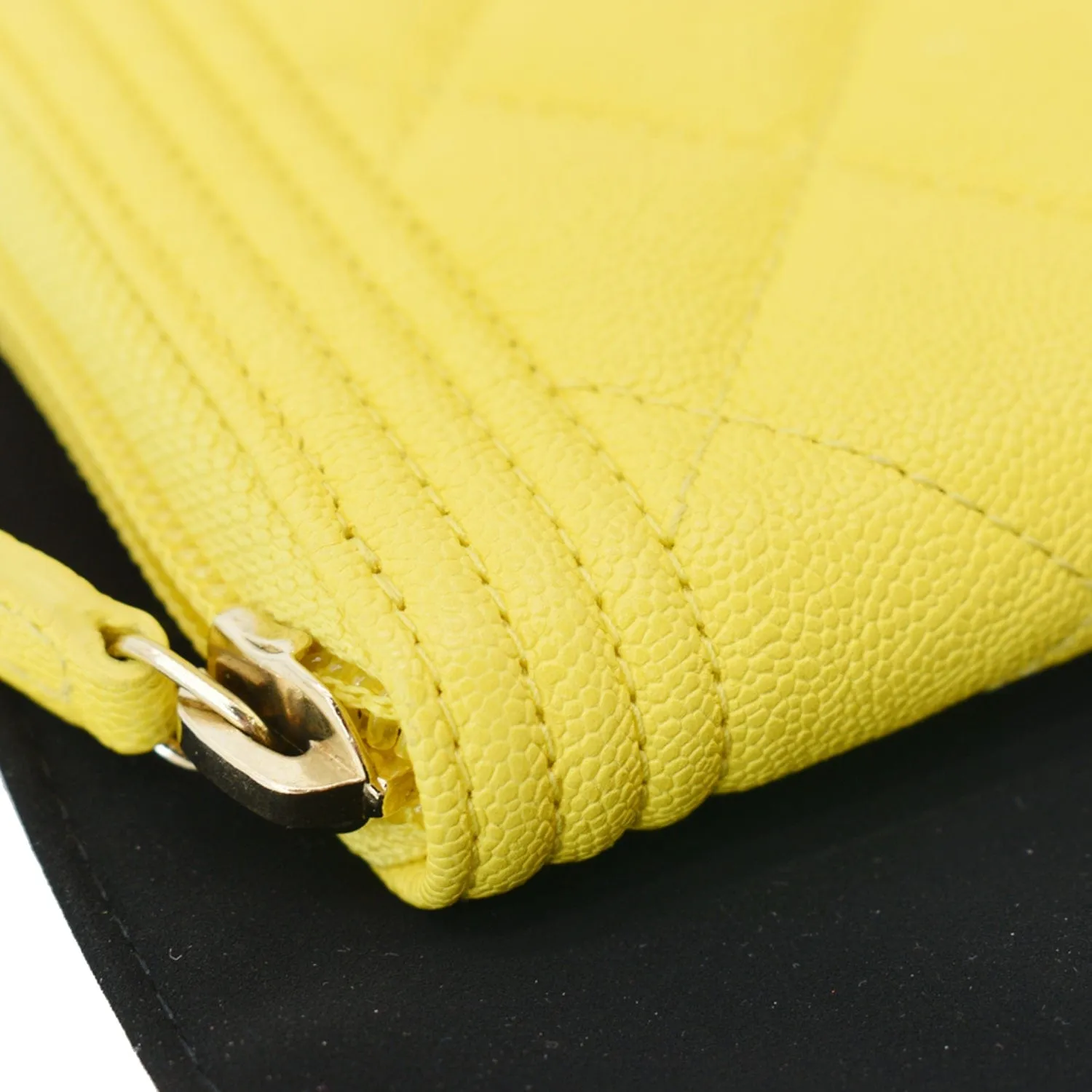 CHANEL Boy Caviar Quilted Zip Around Wallet Yellow