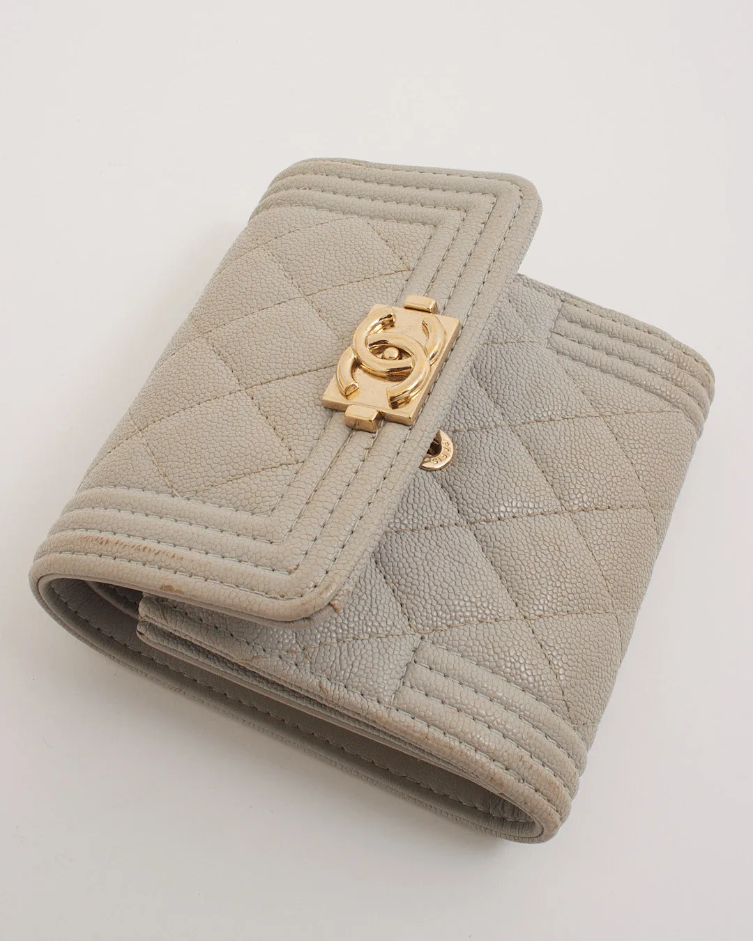 Chanel Grey/Taupe Caviar Leather Small Boy Wallet