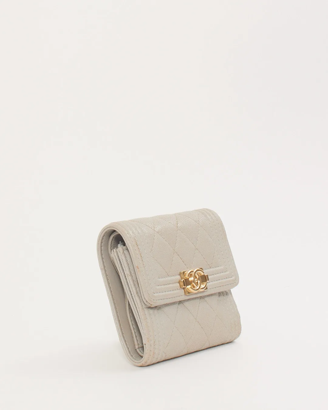 Chanel Grey/Taupe Caviar Leather Small Boy Wallet