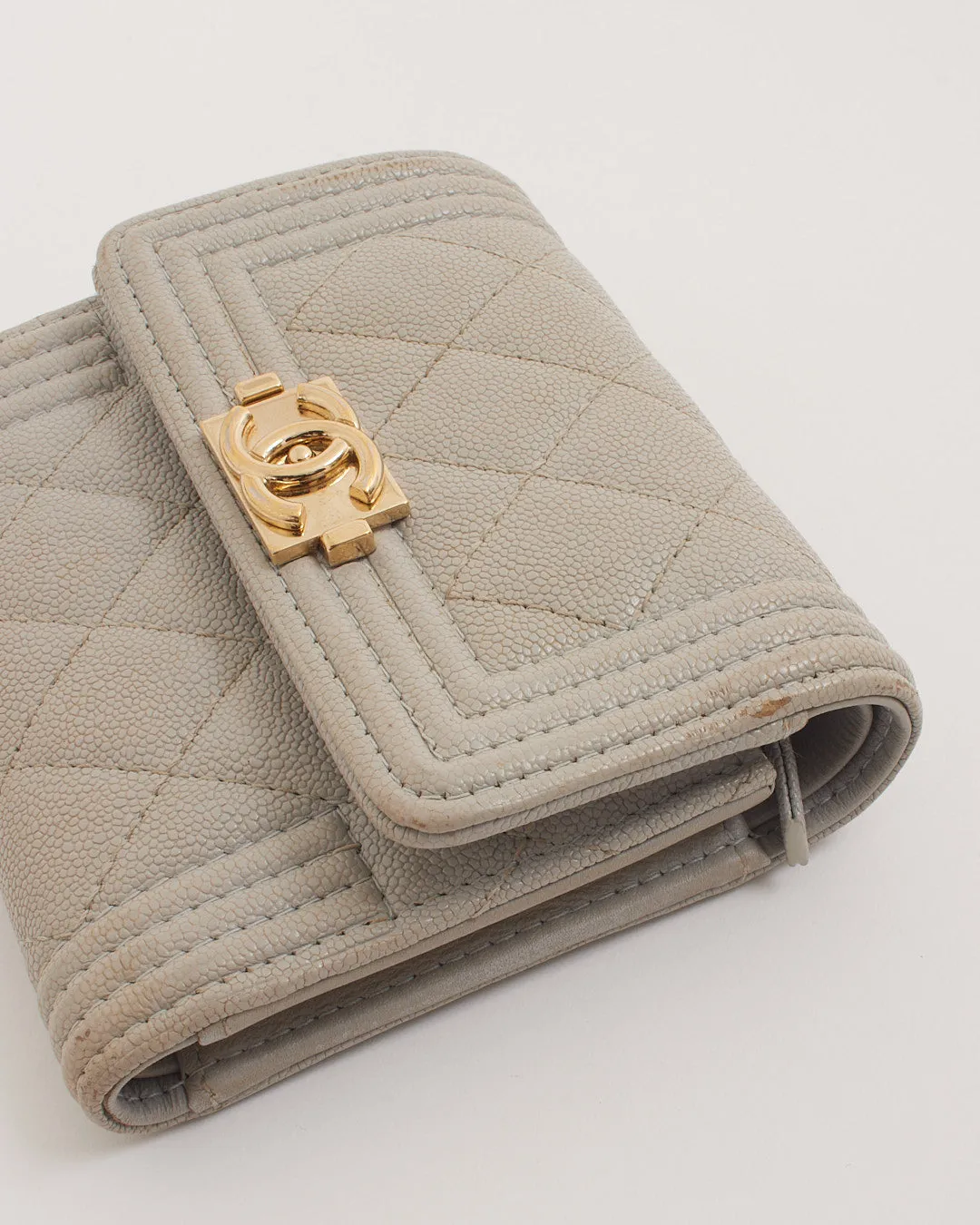Chanel Grey/Taupe Caviar Leather Small Boy Wallet