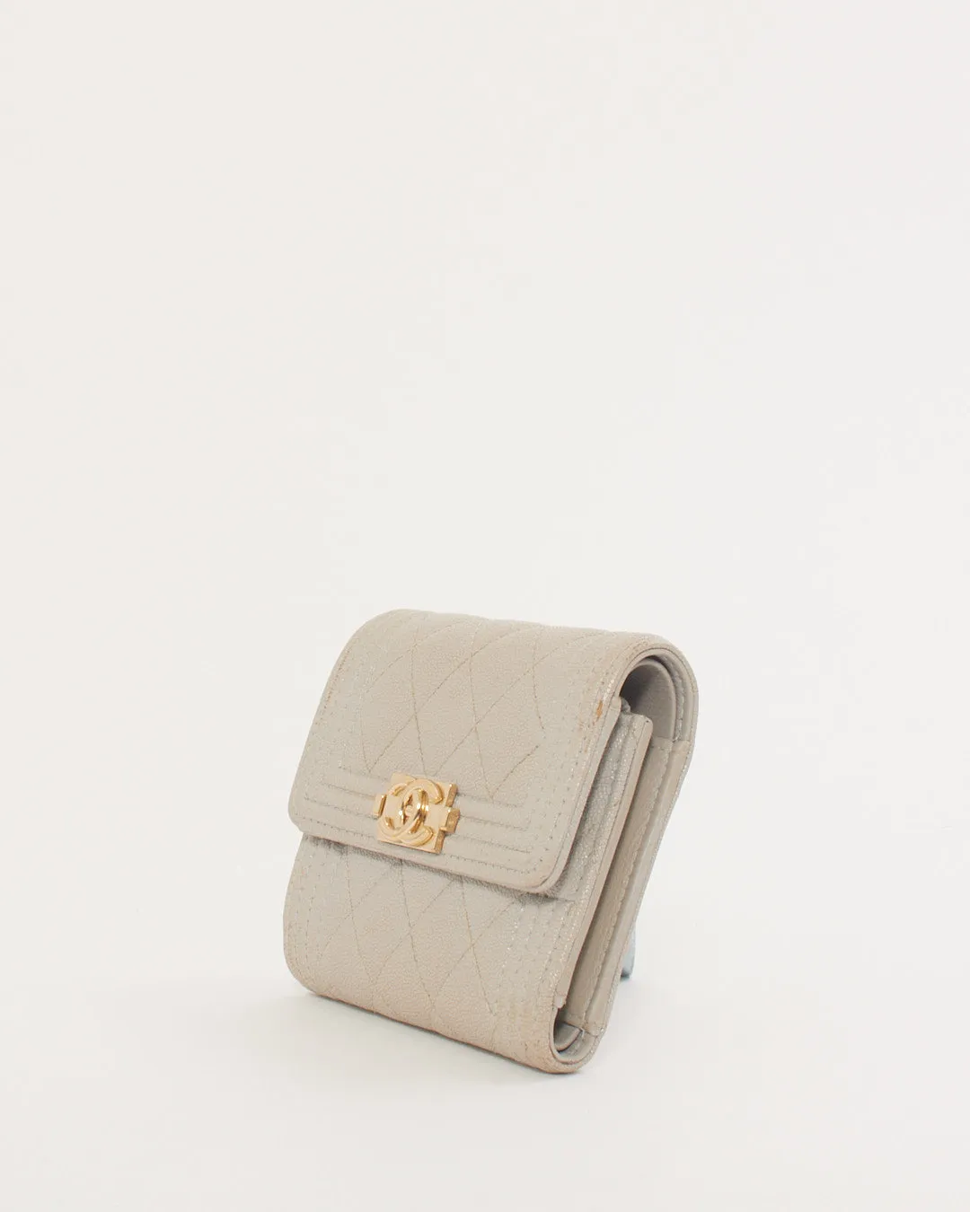 Chanel Grey/Taupe Caviar Leather Small Boy Wallet