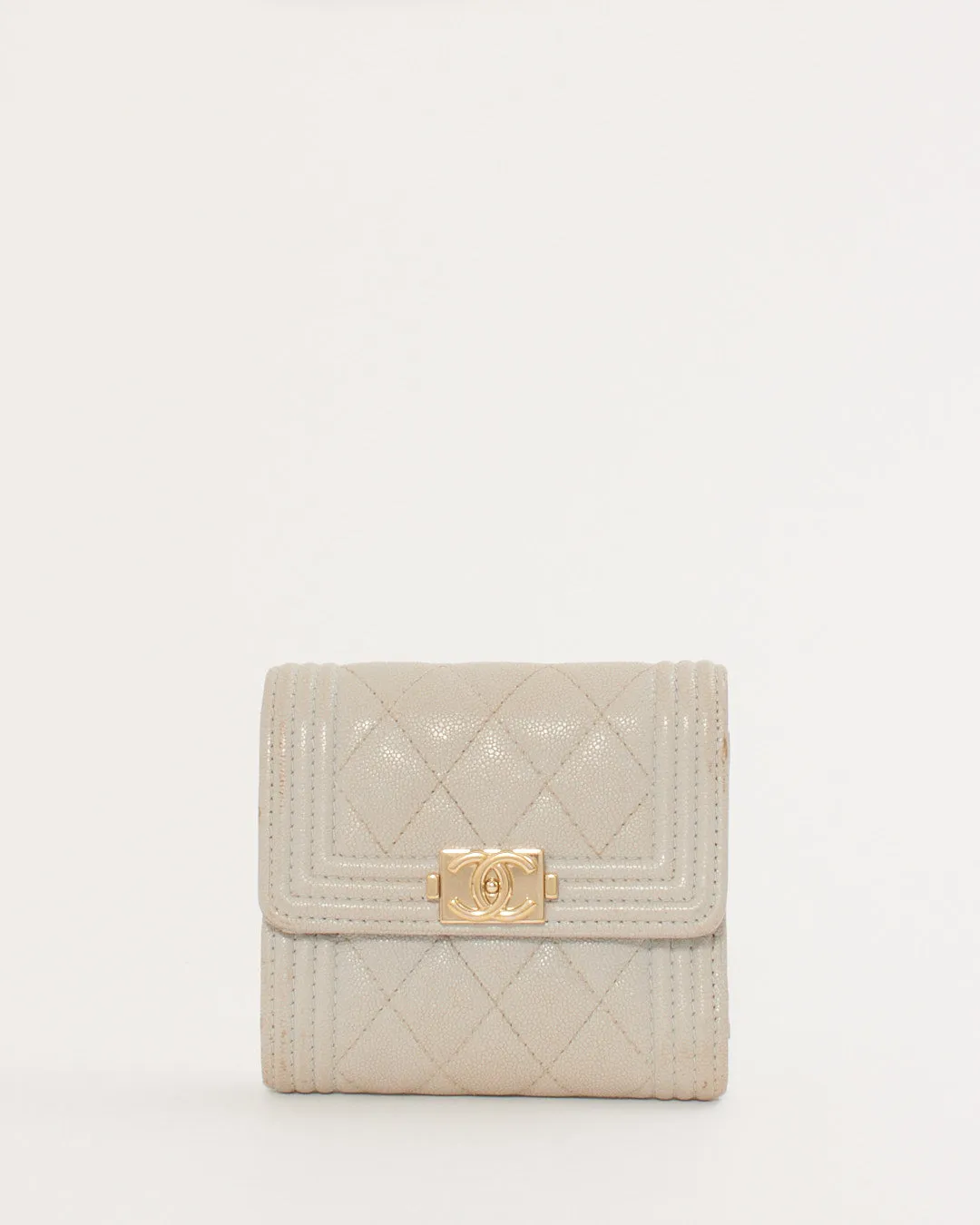 Chanel Grey/Taupe Caviar Leather Small Boy Wallet