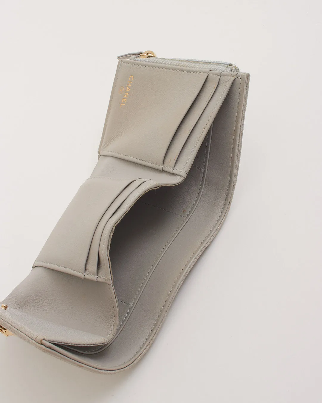 Chanel Grey/Taupe Caviar Leather Small Boy Wallet