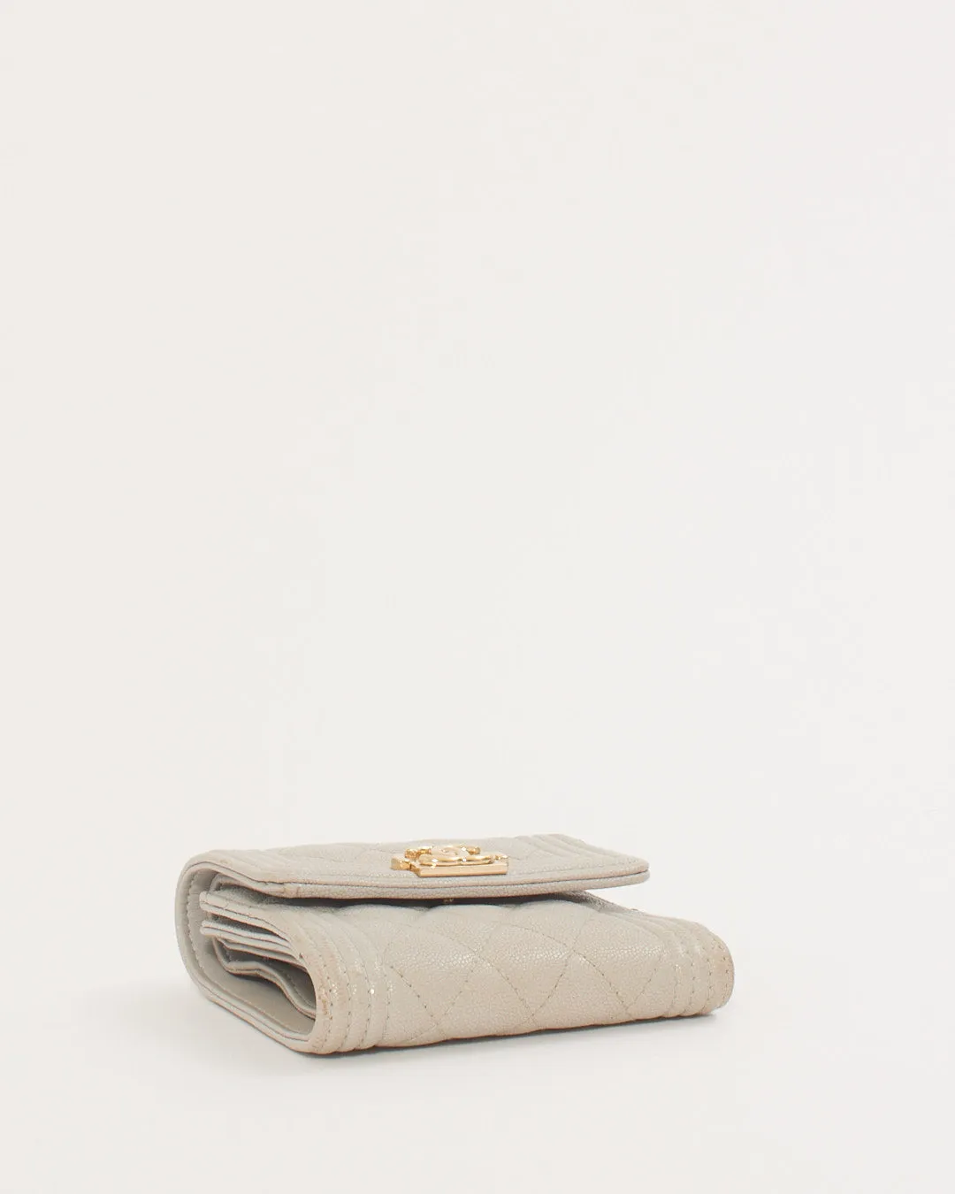 Chanel Grey/Taupe Caviar Leather Small Boy Wallet
