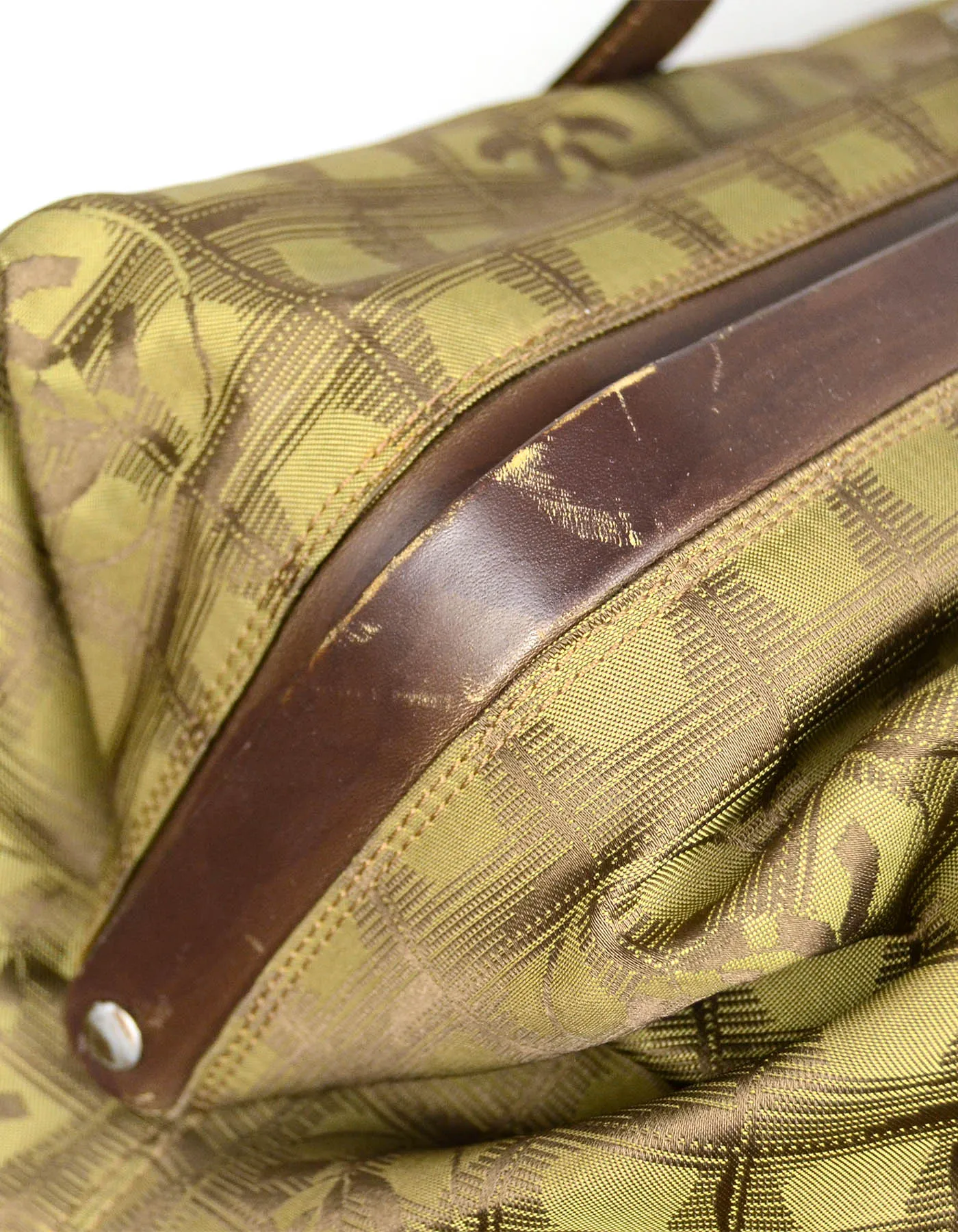 Chanel Khaki Logo Printed Travel Ligne Frame Bag