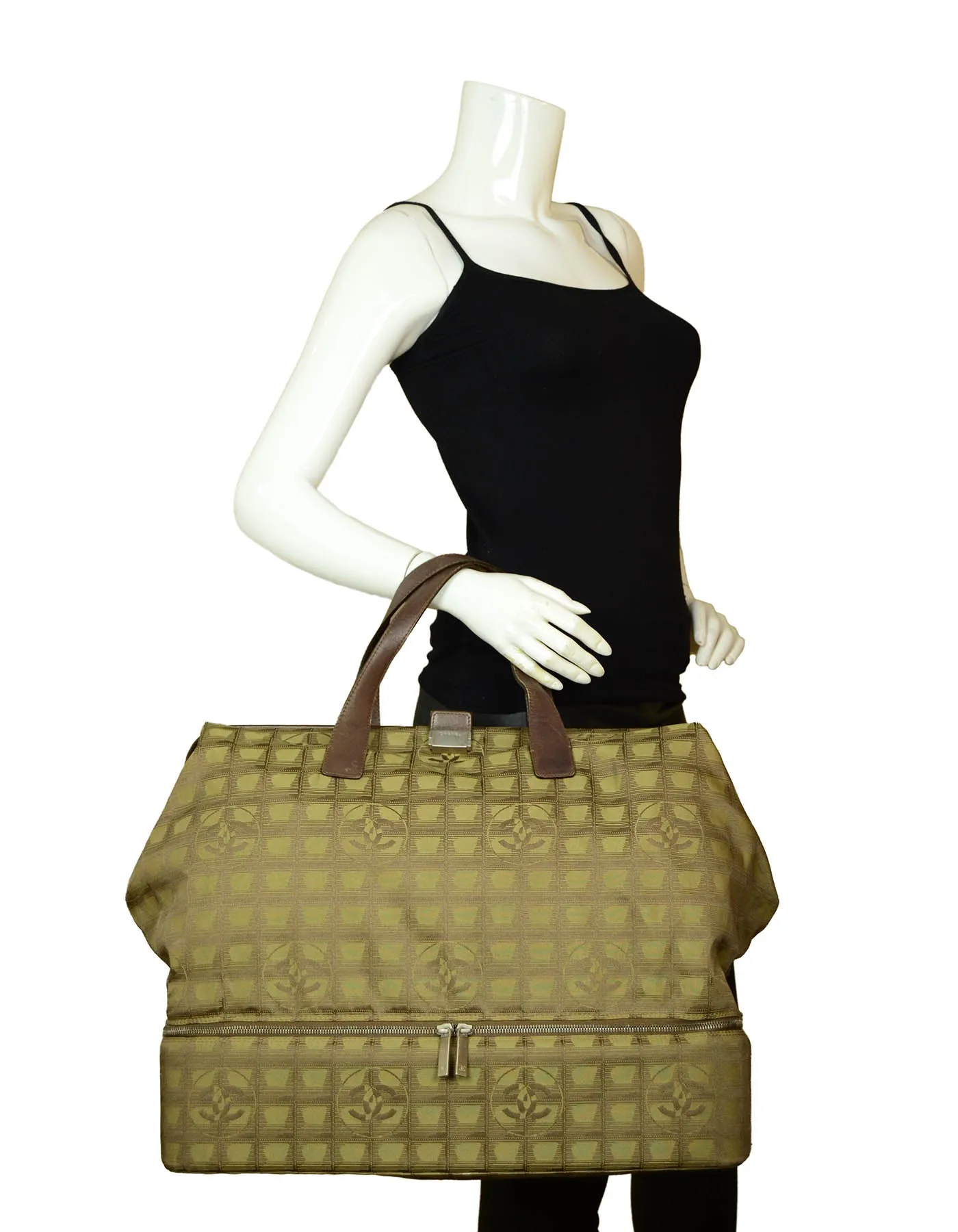 Chanel Khaki Logo Printed Travel Ligne Frame Bag