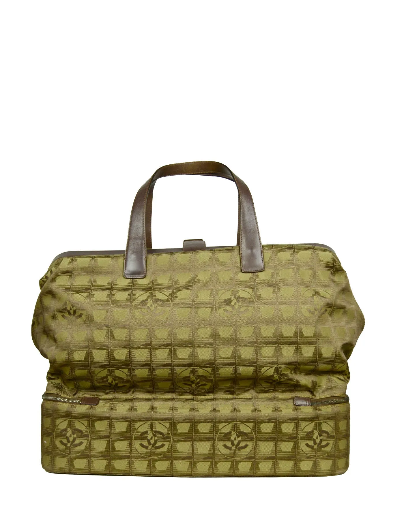 Chanel Khaki Logo Printed Travel Ligne Frame Bag