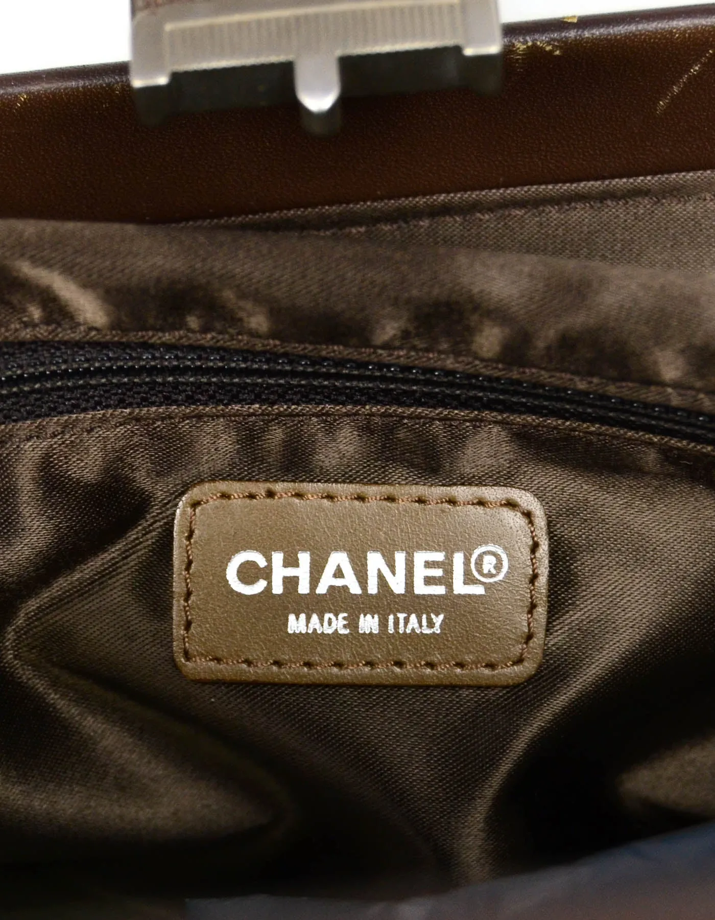 Chanel Khaki Logo Printed Travel Ligne Frame Bag
