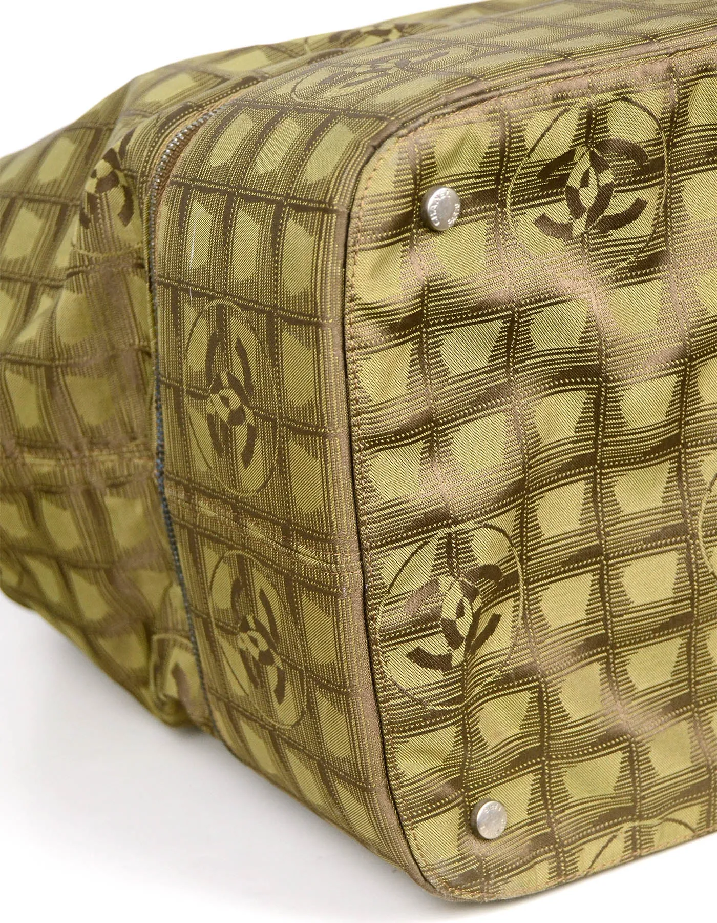 Chanel Khaki Logo Printed Travel Ligne Frame Bag