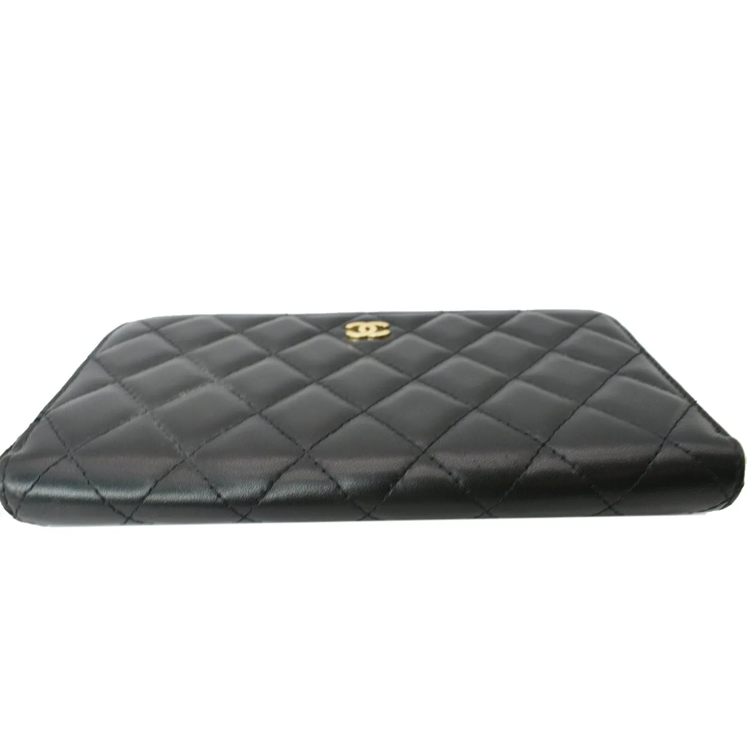 CHANEL Quilted Leather Zip Around Wallet Black