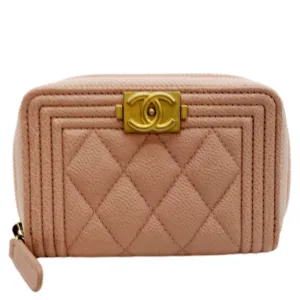 CHANEL Small Boy Caviar Leather Zip Around Wallet Pink