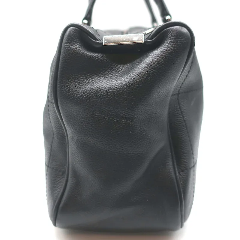 Chanel Square Stitch CC Boston Bag Black Quilted Leather Large Shoulder Bag