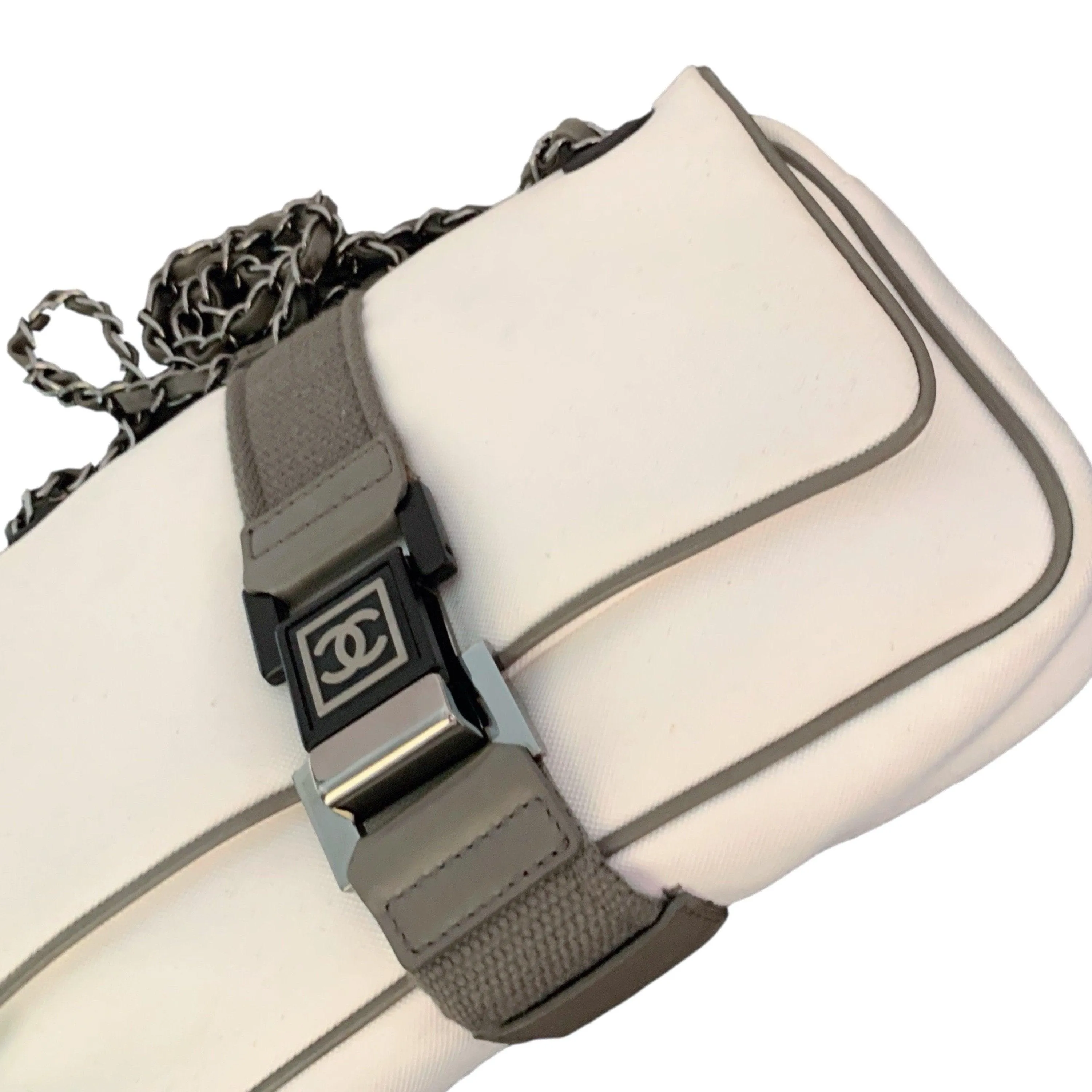 Chanel White Canvas Sport Flap Bag