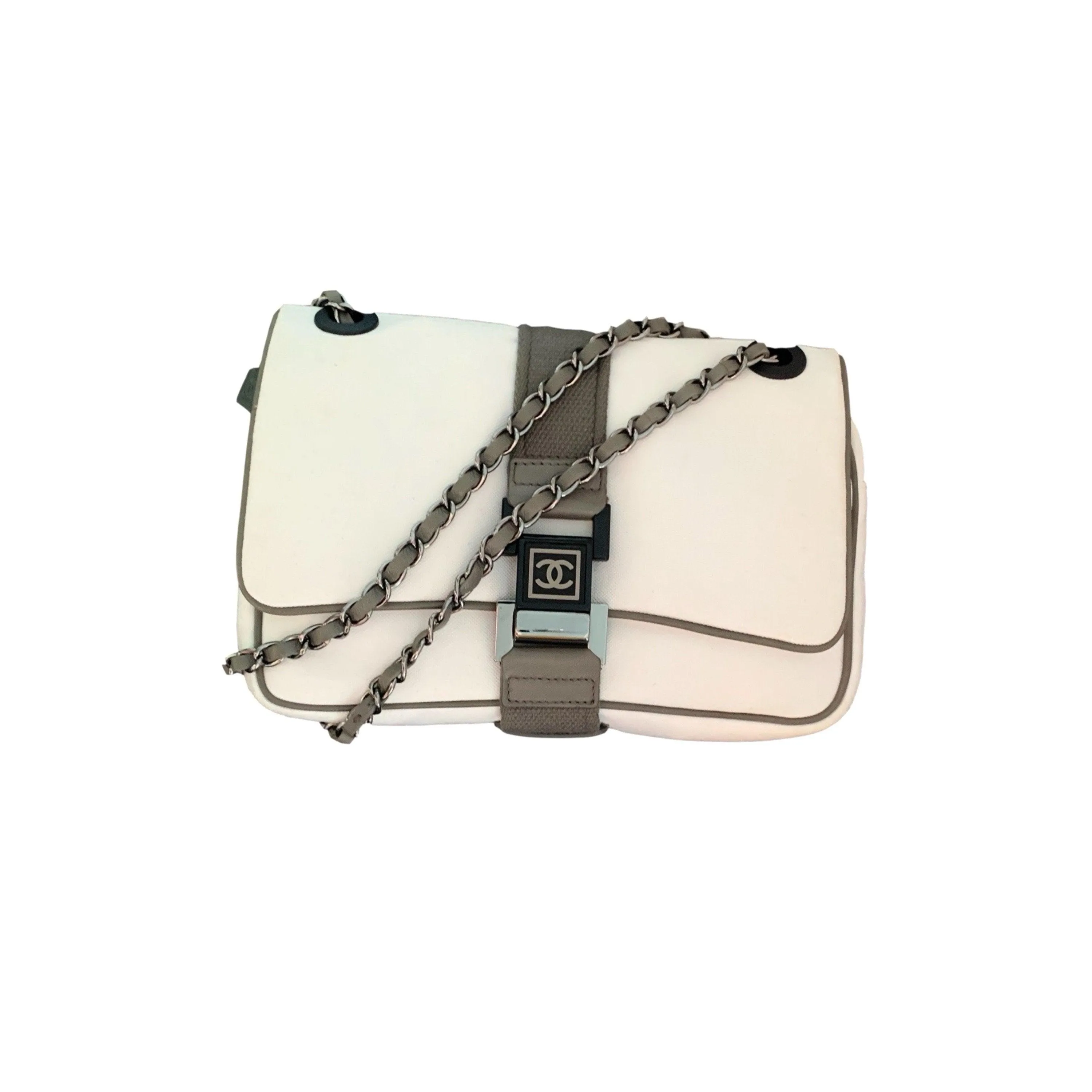 Chanel White Canvas Sport Flap Bag