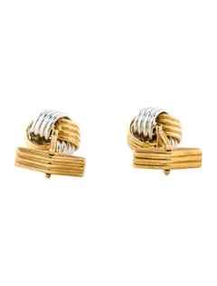 Classic 14K Two-Tone 2-Tone White Gold Knot Mens Cufflinks
