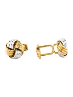 Classic 14K Two-Tone 2-Tone White Gold Knot Mens Cufflinks