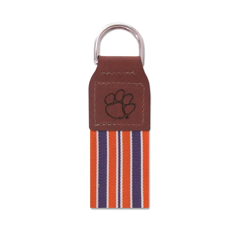 Clemson Stripe Ribbon with Leather Paw Key Fob