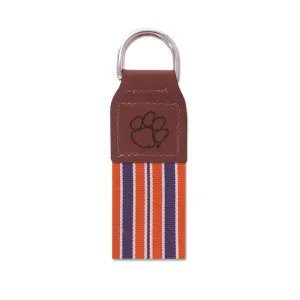 Clemson Stripe Ribbon with Leather Paw Key Fob