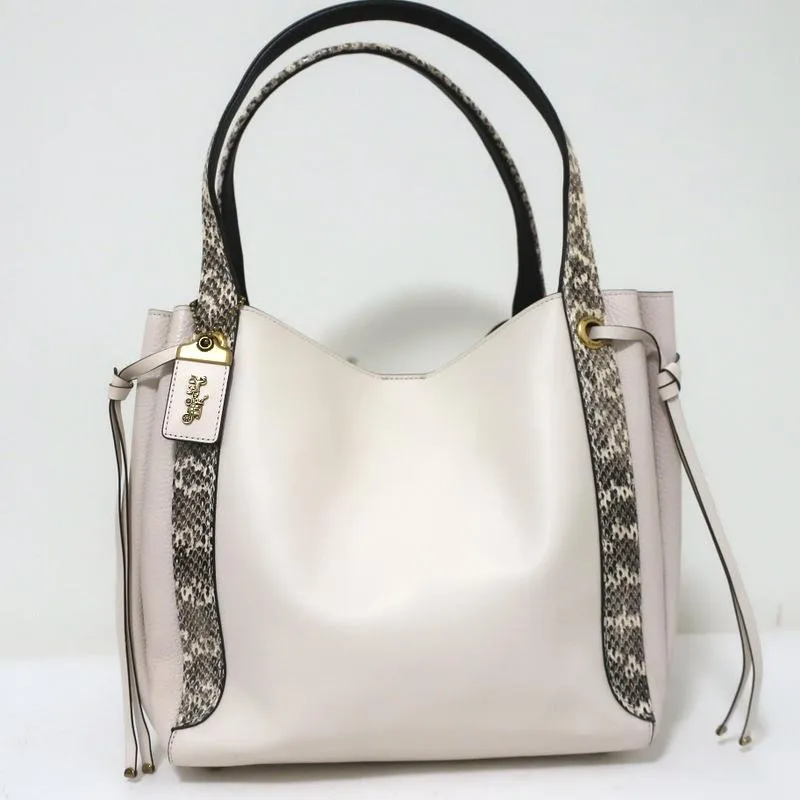 Coach Harmony Hobo Snakeskin-Trim Cream Leather Large Shoulder Bag