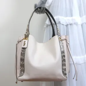 Coach Harmony Hobo Snakeskin-Trim Cream Leather Large Shoulder Bag