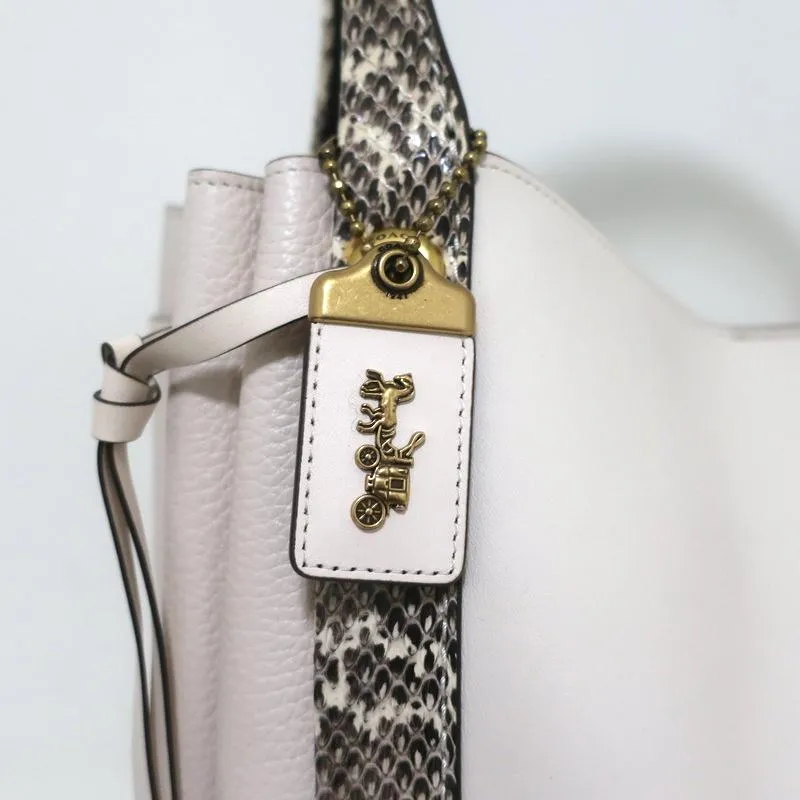Coach Harmony Hobo Snakeskin-Trim Cream Leather Large Shoulder Bag