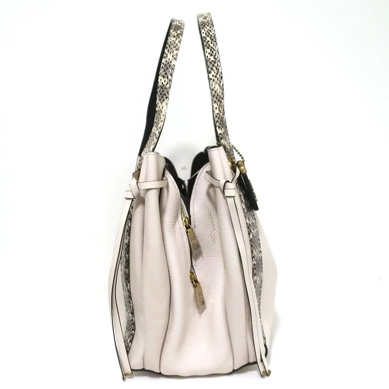 Coach Harmony Hobo Snakeskin-Trim Cream Leather Large Shoulder Bag