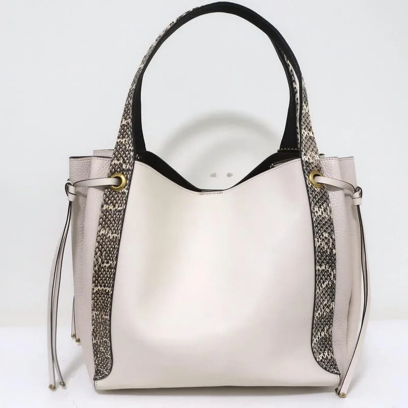 Coach Harmony Hobo Snakeskin-Trim Cream Leather Large Shoulder Bag