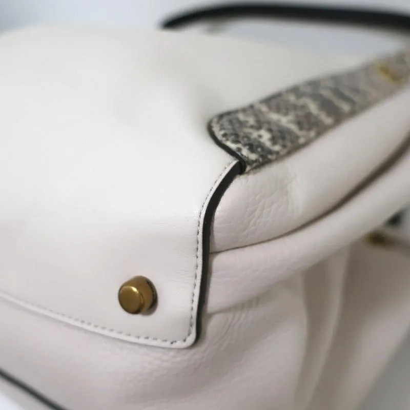 Coach Harmony Hobo Snakeskin-Trim Cream Leather Large Shoulder Bag