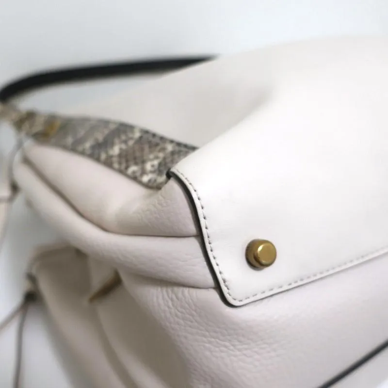 Coach Harmony Hobo Snakeskin-Trim Cream Leather Large Shoulder Bag