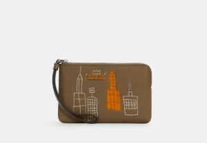 COACH WOMENS X Jean Michel Basquiat Corner Zip Wristlet Canvas Leather Beige New