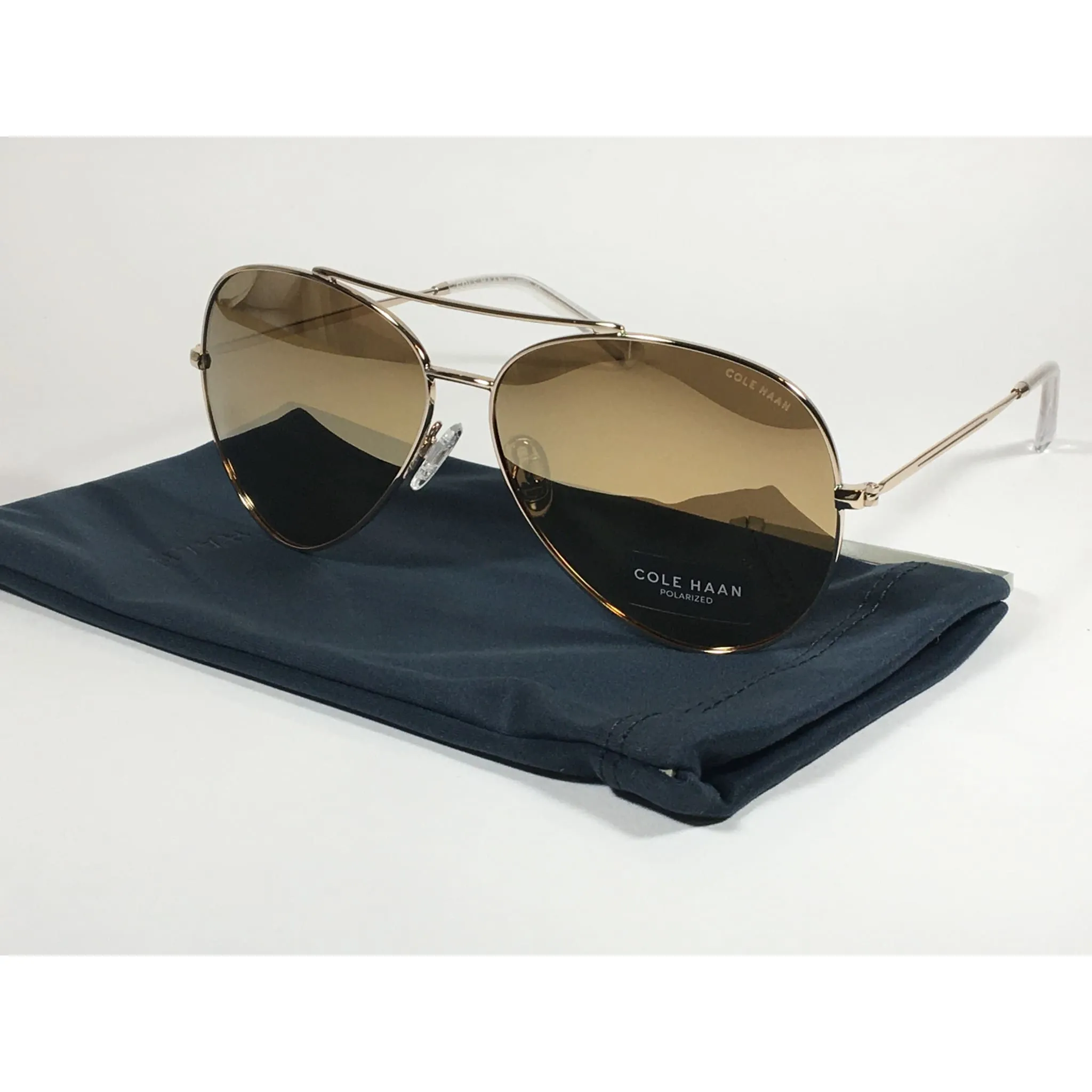 Cole Haan Polarized Aviator Pilot Sunglasses Gold Mirror Lens CH9005 717 GOLD