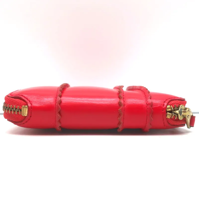 Comme des Garcons Raised Spike Zip Around Wallet Red Glossy Leather