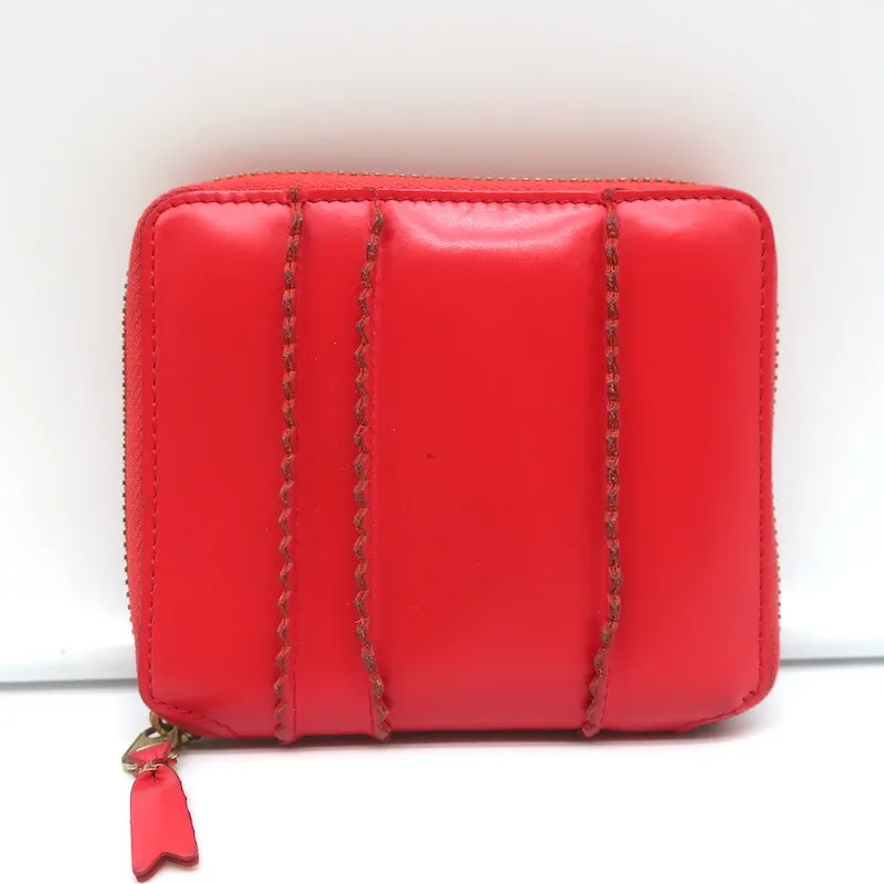 Comme des Garcons Raised Spike Zip Around Wallet Red Glossy Leather